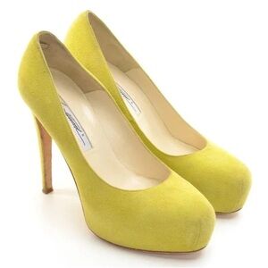 Brand New Brian Atwood 120mm Chartreuse Suede Maniac Pump Platform Stiletto Heel